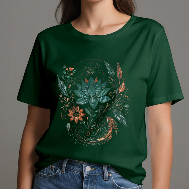 T-shirt de yoga en coton Olivenorma , fleurs et feuilles de lotus - image 21