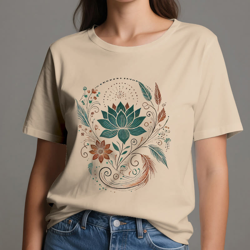 T-shirt de yoga en coton Olivenorma , fleurs et feuilles de lotus - image 13