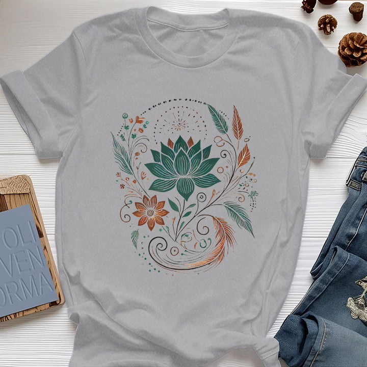 T-shirt de yoga en coton Olivenorma , fleurs et feuilles de lotus - Gris - 2XL - image 10
