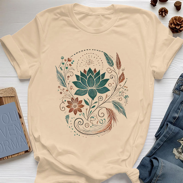 T-shirt de yoga en coton Olivenorma , fleurs et feuilles de lotus - Jaune - 2XL - image 12