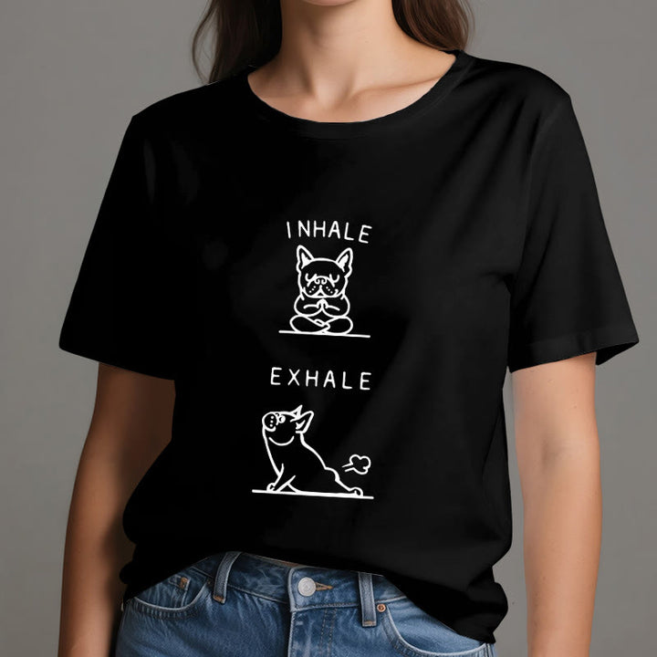 T-shirt humoristique et spirituel « Inspirer et expirer » avec le bulldog Olivenorma - image 7