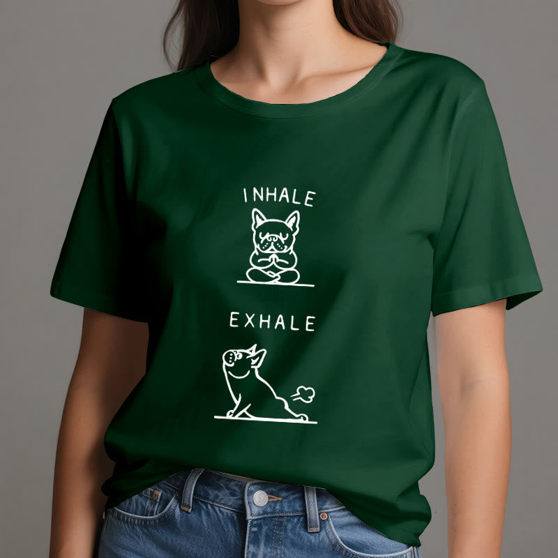 T-shirt humoristique et spirituel « Inspirer et expirer » avec le bulldog Olivenorma - image 21