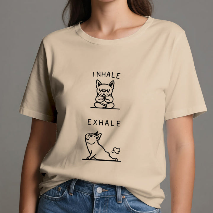 T-shirt humoristique et spirituel « Inspirer et expirer » avec le bulldog Olivenorma - image 11