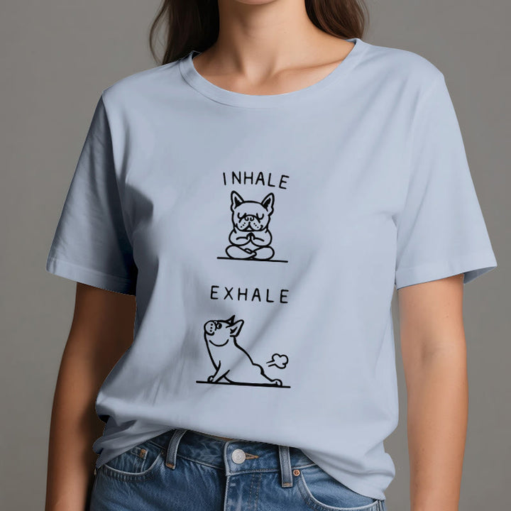T-shirt humoristique et spirituel « Inspirer et expirer » avec le bulldog Olivenorma - image 13