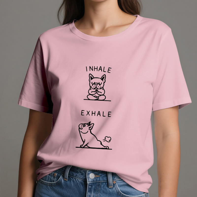 T-shirt humoristique et spirituel « Inspirer et expirer » avec le bulldog Olivenorma - image 15
