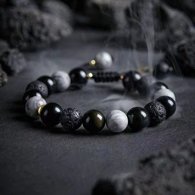 Bracelet tressé ajustable en pierre de lave Olivenorma « Dreamlike Night » - Gemme - image 1