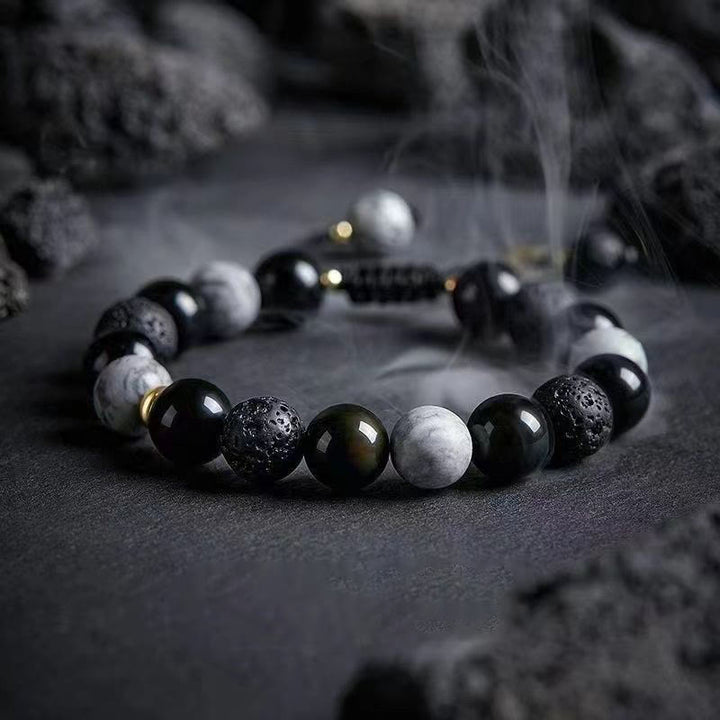 Bracelet tressé ajustable en pierre de lave Olivenorma « Dreamlike Night » - Gemme - image 1