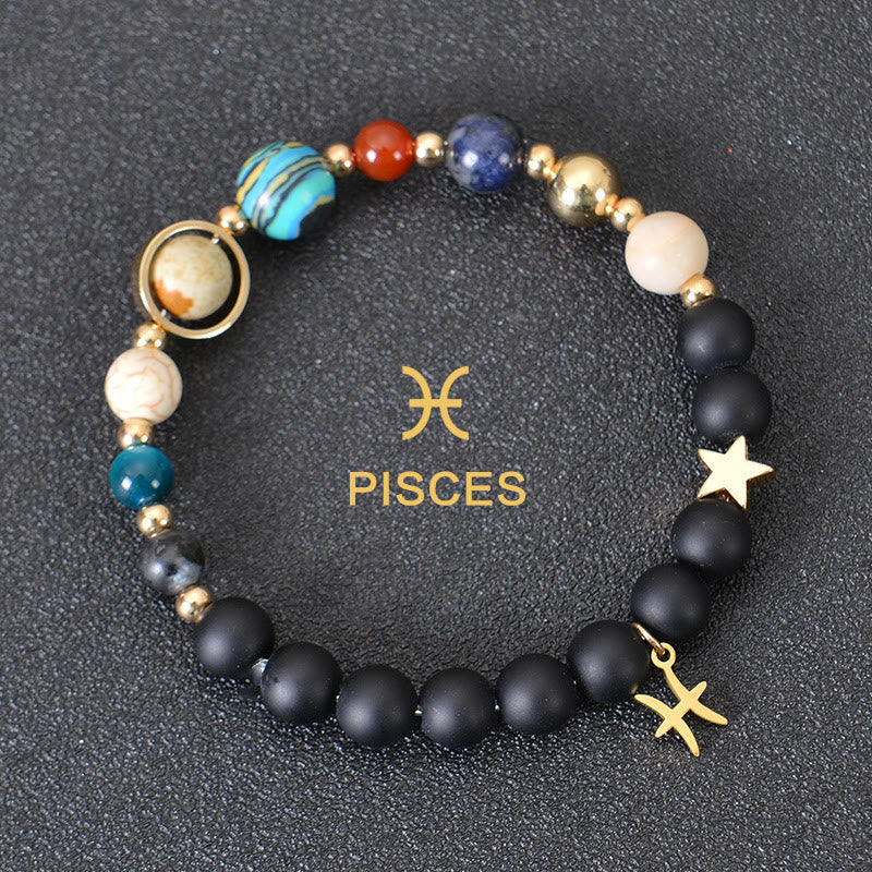 Bracelet Olivenorma douze constellations et huit planètes en pierres précieuses - Onyx noir - Poissons - image 15