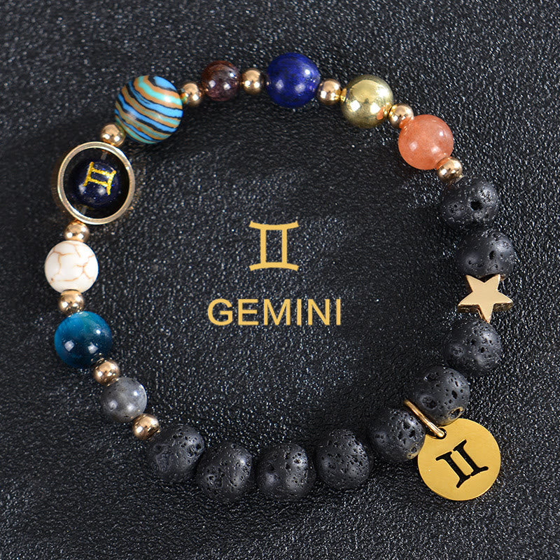 Bracelet Olivenorma douze constellations et huit planètes en pierres précieuses - Pierre de lave - Gémeaux - image 18