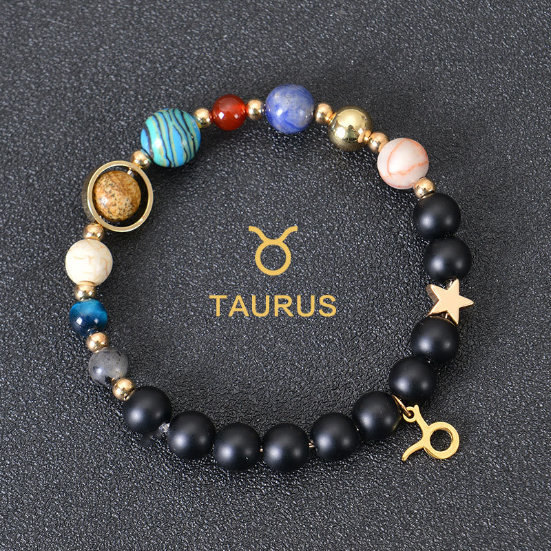 Bracelet Olivenorma douze constellations et huit planètes en pierres précieuses - Onyx noir - Taureau - image 5