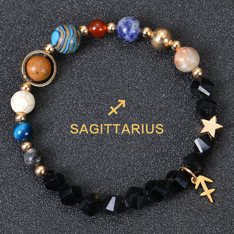 Bracelet Olivenorma douze constellations et huit planètes en pierres précieuses - Obsidienne factice - Sagittaire - image 36