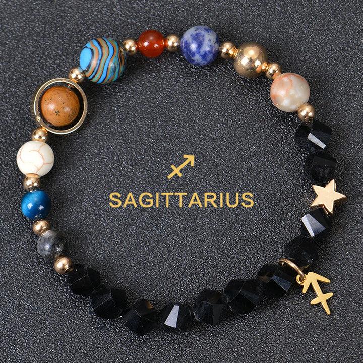Bracelet Olivenorma douze constellations et huit planètes en pierres précieuses - Obsidienne factice - Sagittaire - image 36