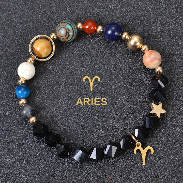 Bracelet Olivenorma douze constellations et huit planètes en pierres précieuses - Obsidienne factice - Bélier - image 28
