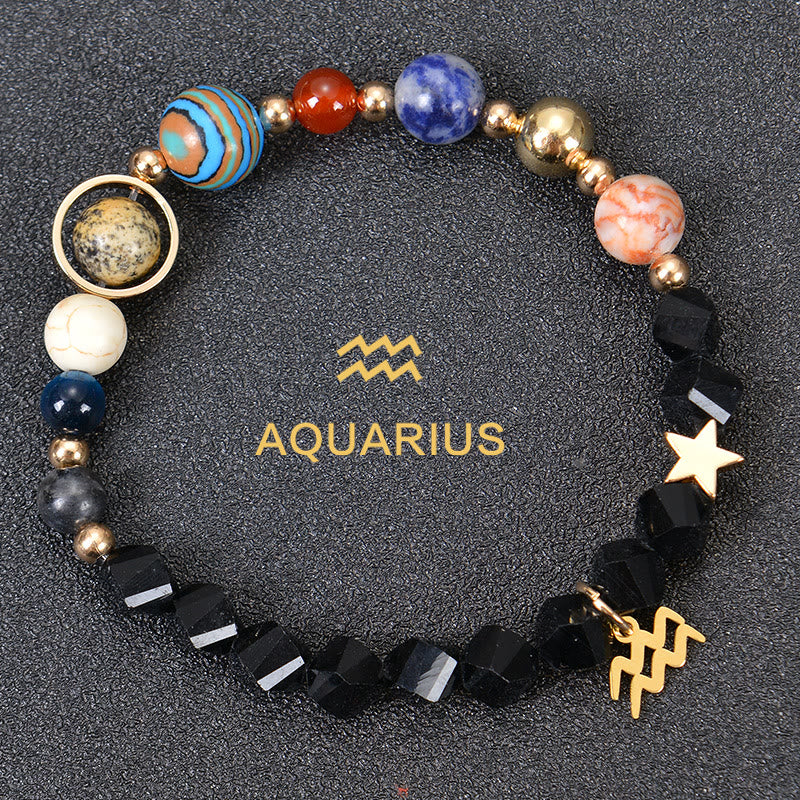 Bracelet Olivenorma douze constellations et huit planètes en pierres précieuses - Obsidienne factice - Verseau - image 38