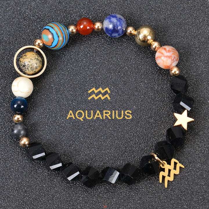 Bracelet Olivenorma douze constellations et huit planètes en pierres précieuses - Obsidienne factice - Verseau - image 38