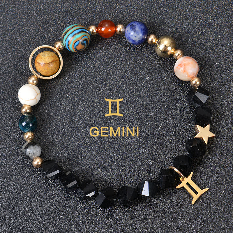 Bracelet Olivenorma douze constellations et huit planètes en pierres précieuses - Obsidienne factice - Gémeaux - image 30