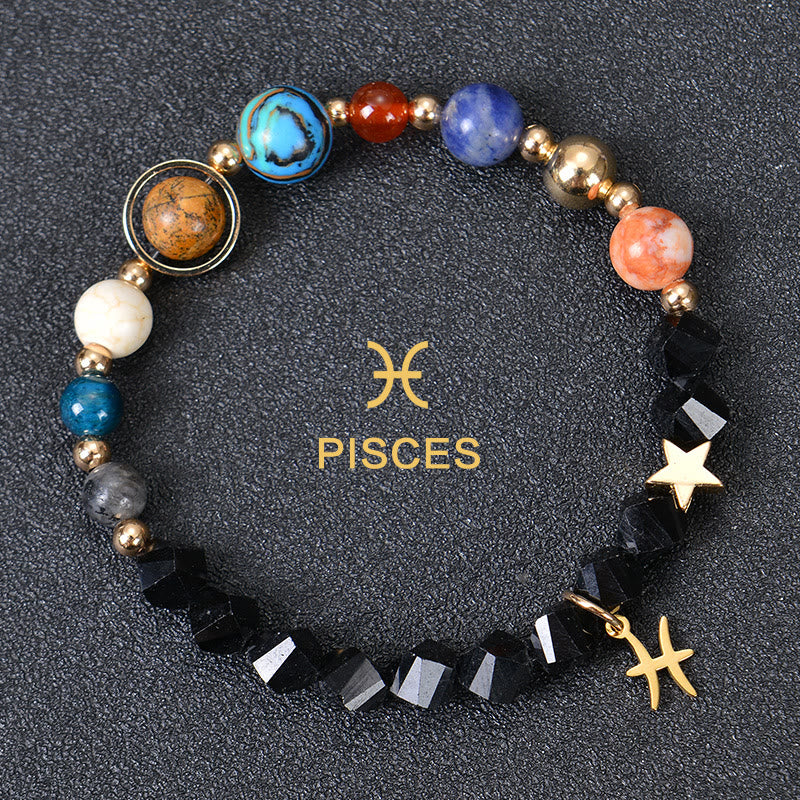 Bracelet Olivenorma douze constellations et huit planètes en pierres précieuses - Obsidienne factice - Poissons - image 39
