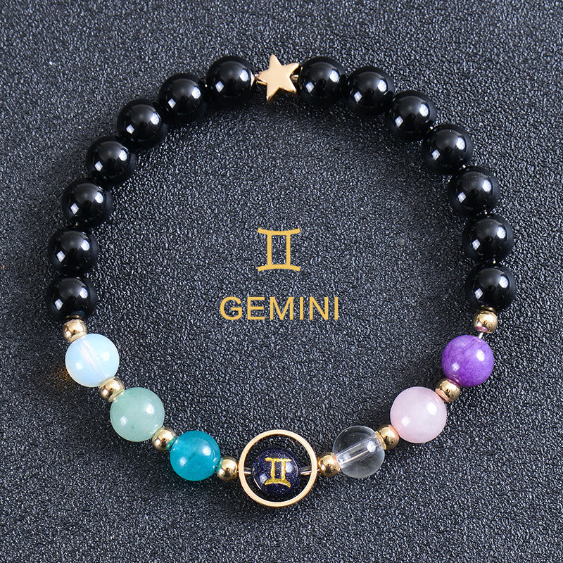Bracelet Olivenorma douze constellations et huit planètes en pierres précieuses - Obsidienne ronde - Gémeaux - image 42