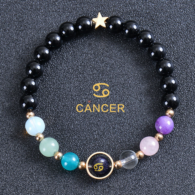 Bracelet Olivenorma douze constellations et huit planètes en pierres précieuses - Obsidienne ronde - Cancer - image 43