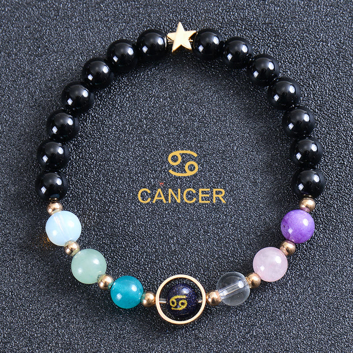 Bracelet Olivenorma douze constellations et huit planètes en pierres précieuses - Obsidienne ronde - Cancer - image 43