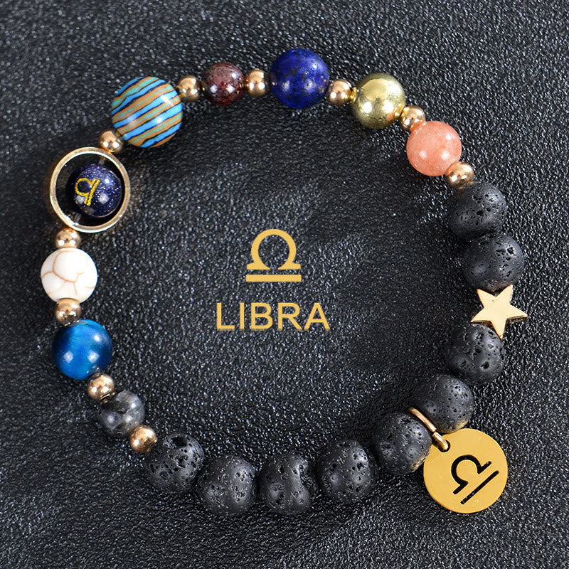 Bracelet Olivenorma douze constellations et huit planètes en pierres précieuses - Pierre de lave - Balance - image 22