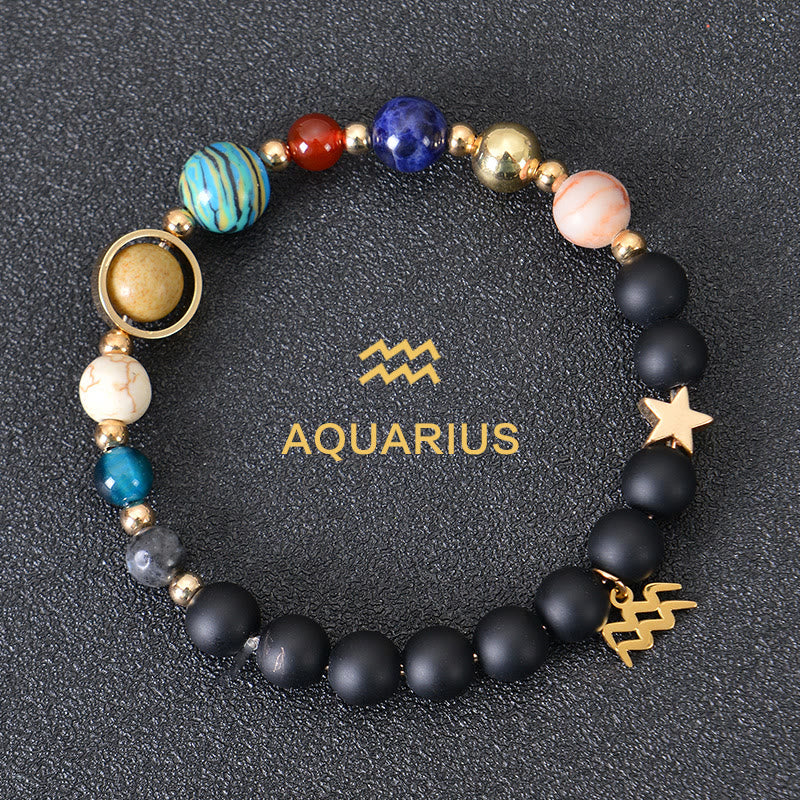 Bracelet Olivenorma douze constellations et huit planètes en pierres précieuses - Onyx noir - Verseau - image 14