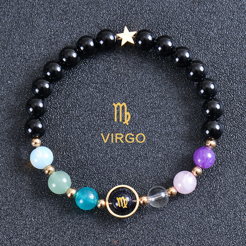 Bracelet Olivenorma douze constellations et huit planètes en pierres précieuses - Obsidienne ronde - Vierge - image 45
