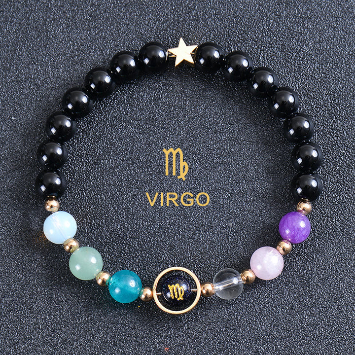 Bracelet Olivenorma douze constellations et huit planètes en pierres précieuses - Obsidienne ronde - Vierge - image 45