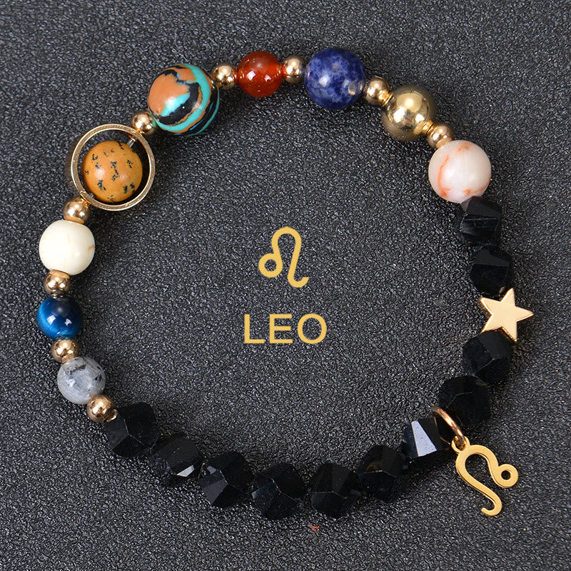 Bracelet Olivenorma douze constellations et huit planètes en pierres précieuses - Obsidienne factice - Lion - image 32