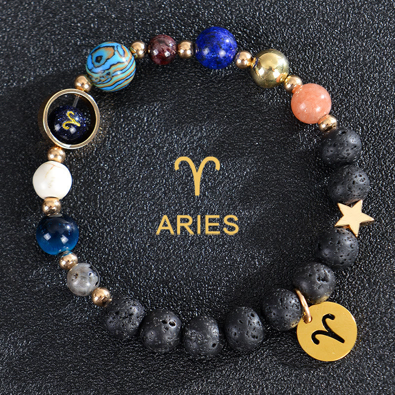 Bracelet Olivenorma douze constellations et huit planètes en pierres précieuses - Pierre de lave - Bélier - image 16