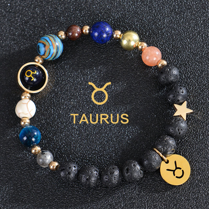 Bracelet Olivenorma douze constellations et huit planètes en pierres précieuses - Pierre de lave - Taureau - image 17
