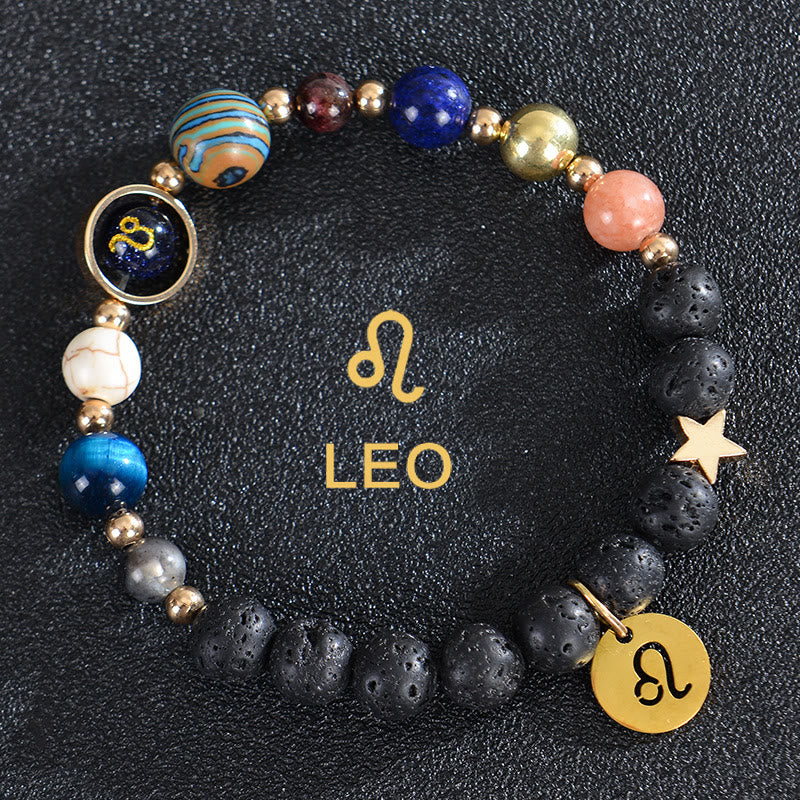 Bracelet Olivenorma douze constellations et huit planètes en pierres précieuses - Pierre de lave - Lion - image 20