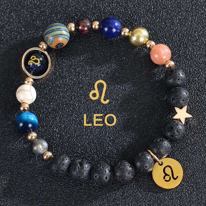 Bracelet Olivenorma douze constellations et huit planètes en pierres précieuses - Pierre de lave - Lion - image 20