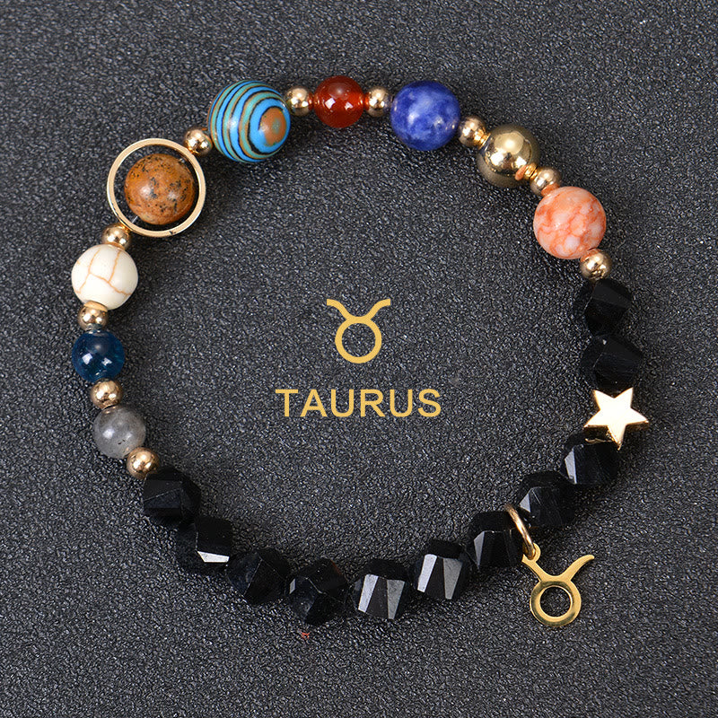 Bracelet Olivenorma douze constellations et huit planètes en pierres précieuses - Obsidienne factice - Taureau - image 29