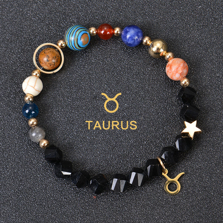 Bracelet Olivenorma douze constellations et huit planètes en pierres précieuses - Obsidienne factice - Taureau - image 29