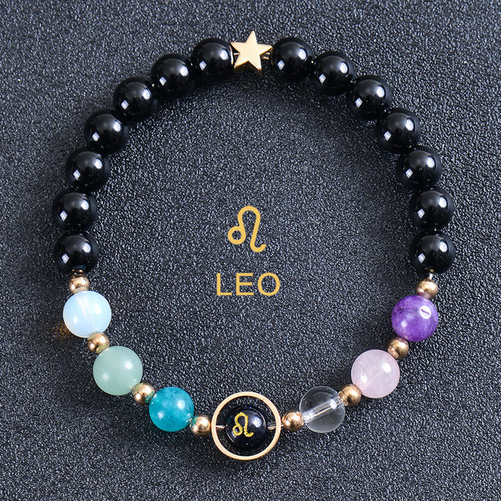 Bracelet Olivenorma douze constellations et huit planètes en pierres précieuses - Obsidienne ronde - Lion - image 44