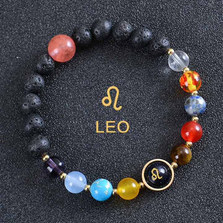 Bracelet Olivenorma en pierre de lave avec huit planètes du zodiaque - Lion - image 15