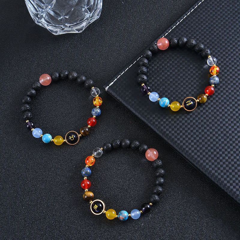 Bracelet Olivenorma en pierre de lave avec huit planètes du zodiaque - image 17