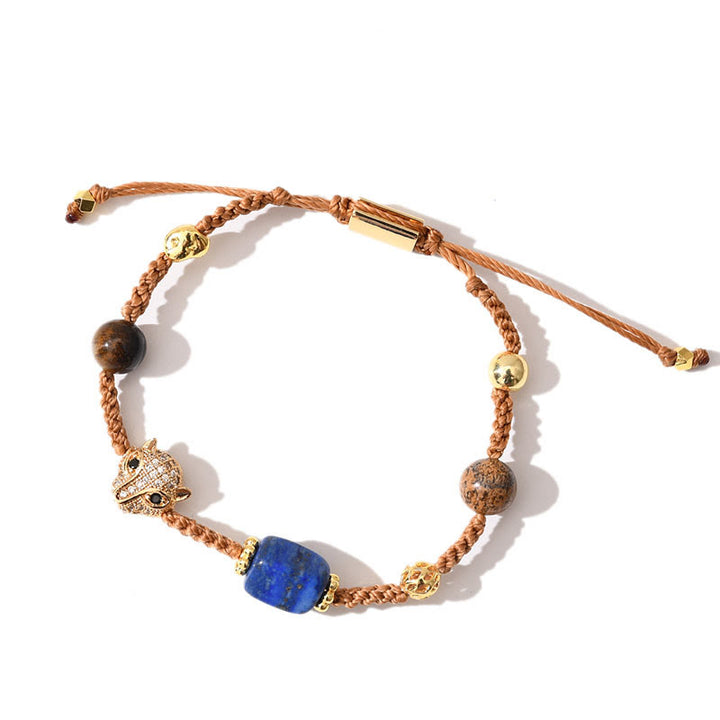 Bracelet tressé réglable en pierres précieuses de guérison Olivenorma - Lapis-lazuli + œil de tigre + bronzite - image 2