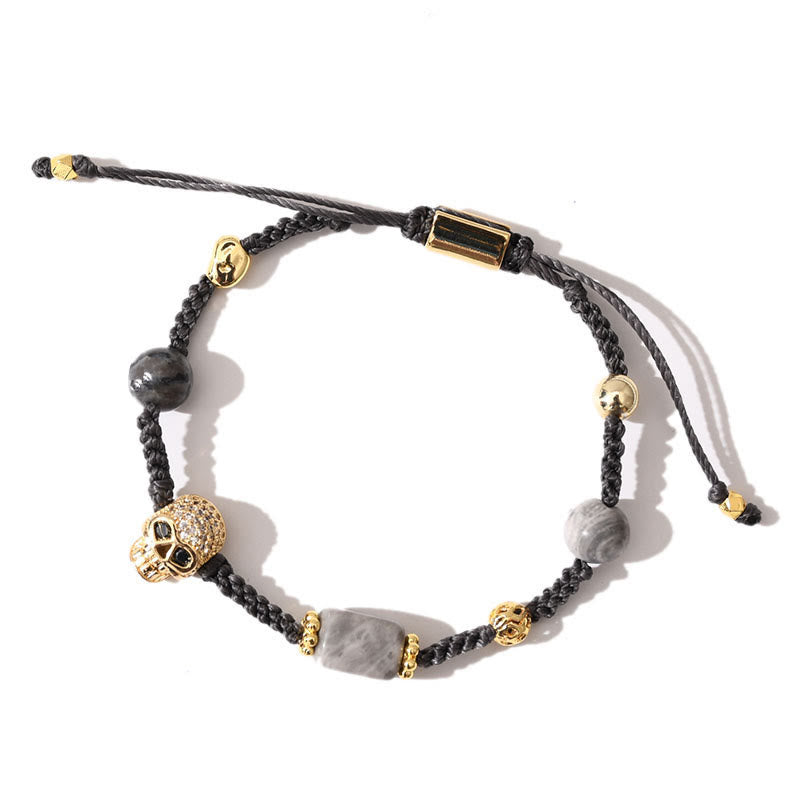 Bracelet tressé réglable en pierres précieuses de guérison Olivenorma - Jaspe gris + tourmaline noire - image 26