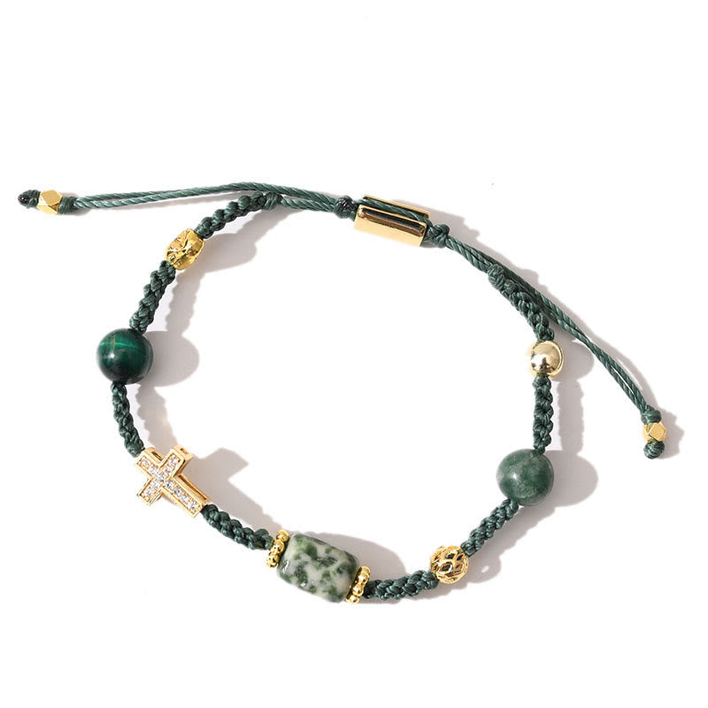 Bracelet tressé réglable en pierres précieuses de guérison Olivenorma - Jade vert + pierre œil de chat verte - image 22