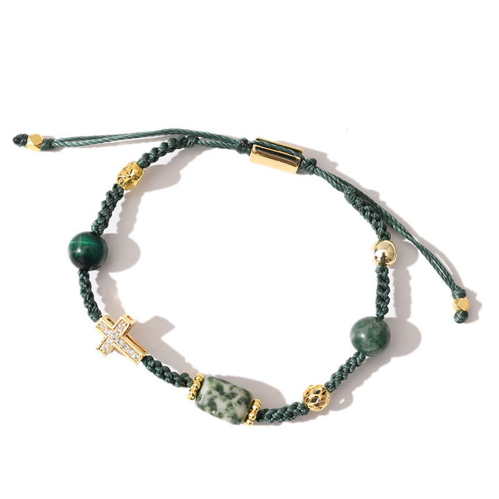 Bracelet tressé réglable en pierres précieuses de guérison Olivenorma - Jade vert + pierre œil de chat verte - image 22