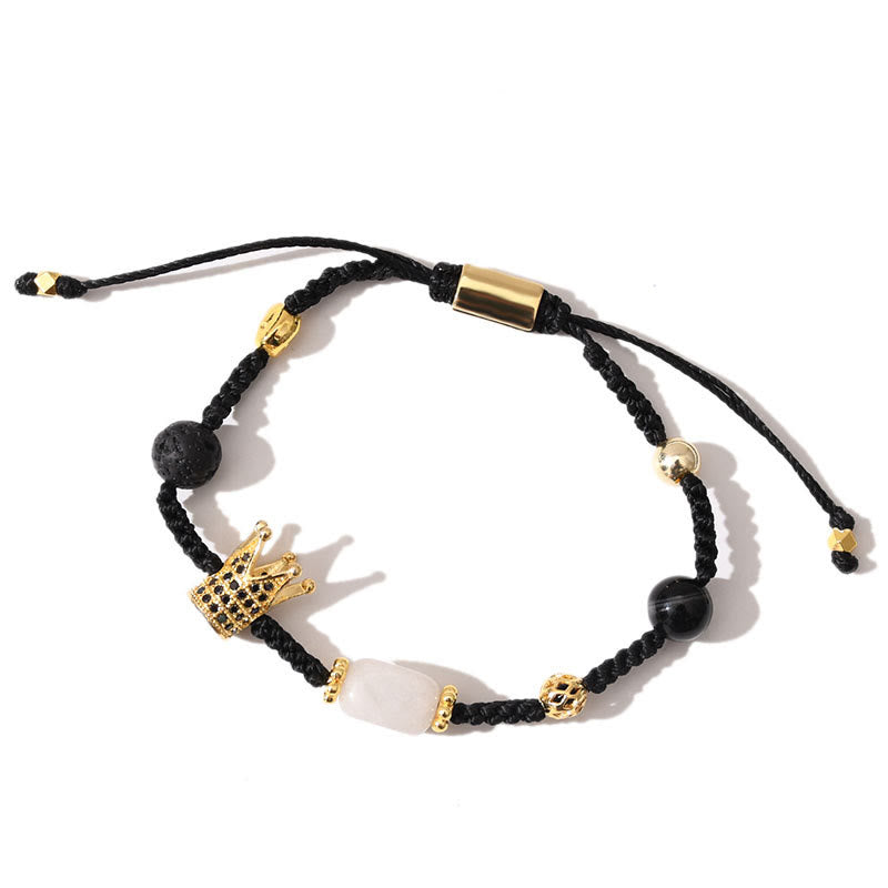 Bracelet tressé réglable en pierres précieuses de guérison Olivenorma - Quartz rose + pierre de lave + onyx noir - image 17