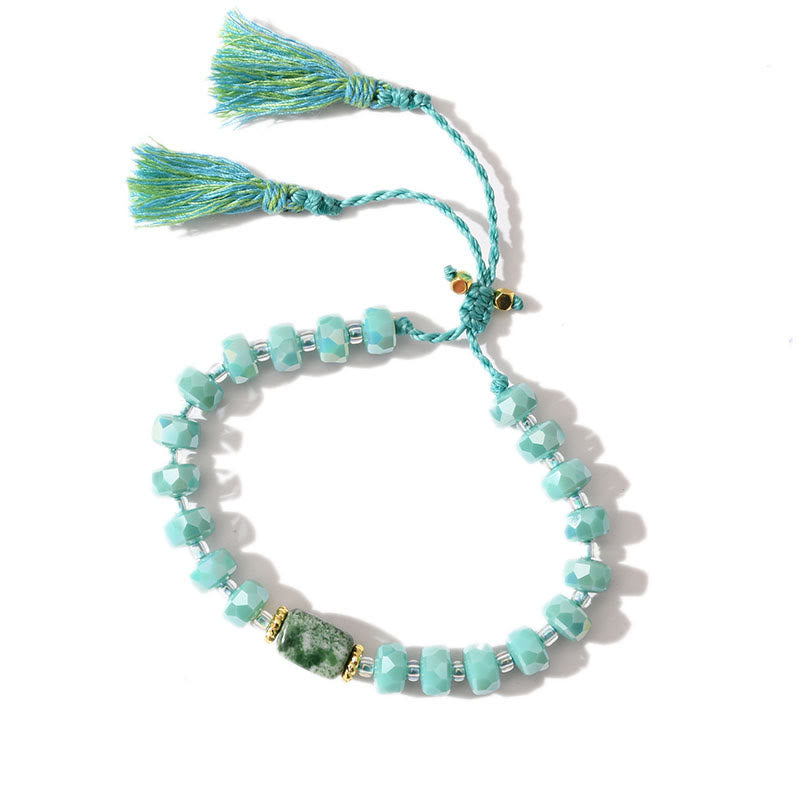 Bracelet tressé à pampilles et pierres précieuses style bohème pailleté Olivenorma - Jade vert + glaçure cyan - image 15