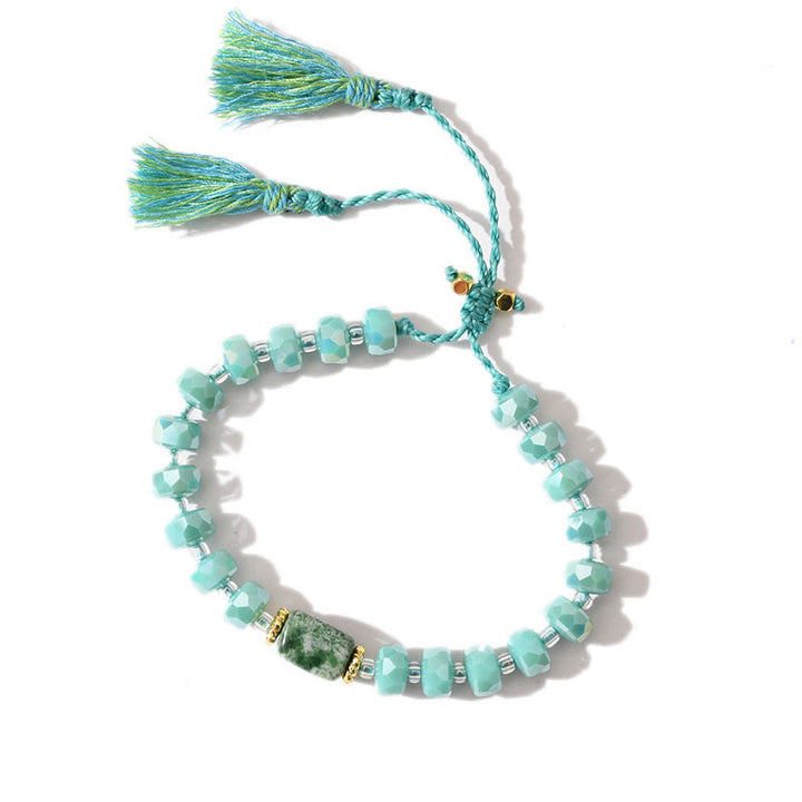 Bracelet tressé à pampilles et pierres précieuses style bohème pailleté Olivenorma - Jade vert + glaçure cyan - image 15