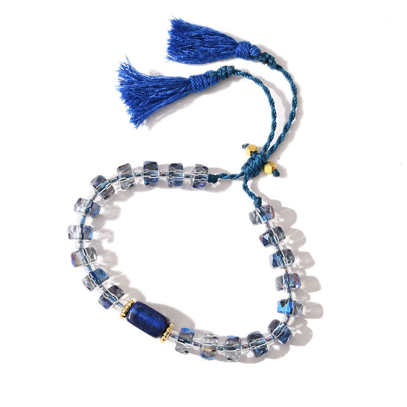 Bracelet tressé à pampilles et pierres précieuses style bohème pailleté Olivenorma - Lapis-lazuli + émail transparent - image 17