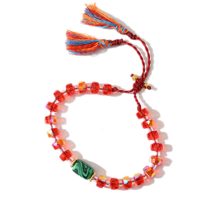 Bracelet tressé à pampilles et pierres précieuses style bohème pailleté Olivenorma - Malachite + Émail Rubis - image 10