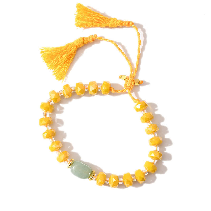 Bracelet tressé à pampilles et pierres précieuses style bohème pailleté Olivenorma - Aventurine verte + glaçure jaune - image 18