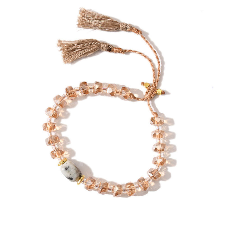 Bracelet tressé à pampilles et pierres précieuses style bohème pailleté Olivenorma - Pierre de lune + glaçure orange - image 8