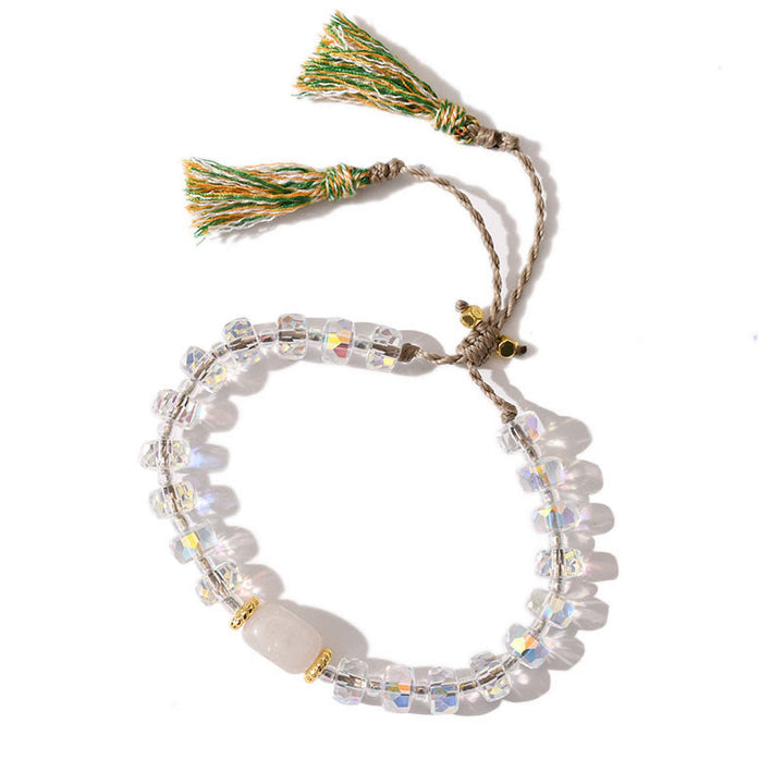 Bracelet tressé à pampilles et pierres précieuses style bohème pailleté Olivenorma - Calcédoine blanche + émail transparent - image 6